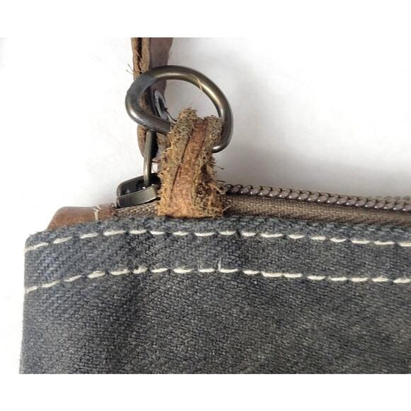Myra Bag Petit Gray Crossbody Cotton Canvas w/ Leather Strap Boho Small Purse - Picture 7 of 16